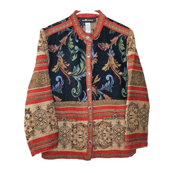 Sag Harbor Jackets & Blazers - Vintage Sag Harbor Jacket Multicolor Women Sz 10 Tapestry Long Sleeve Button Up
